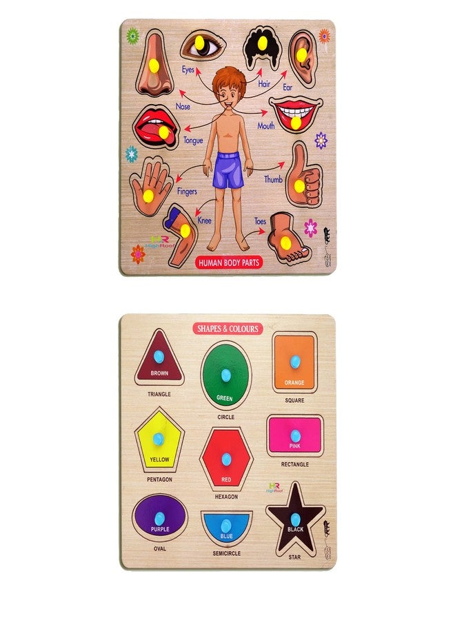 HIGHROOF® Kids Fort Pre Nursery Educational Jigsaw Puzzles for Adults Kids Learning Toys Kit Board Game 2 pcs Set of Human Body Parts & Shapes & Colours Educational Toy - Image 1